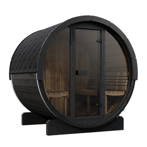 SaunaLife E7G Ergo Series Outdoor Barrel Sauna Kit with Glass Front