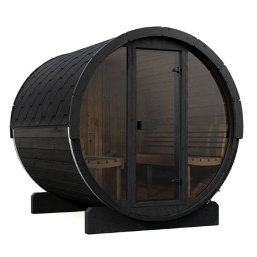 SaunaLife E8G Ergo Series Outdoor Barrel Sauna Kit with Glass Front