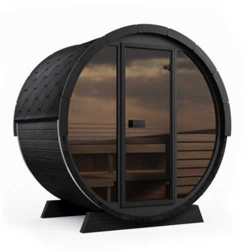 SaunaLife EE6G Ergo Elegance Outdoor Barrel Sauna Kit with Glass Front