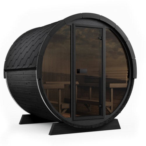 SaunaLife EE8G Ergo Elegance Outdoor Barrel Sauna Kit with Glass Front