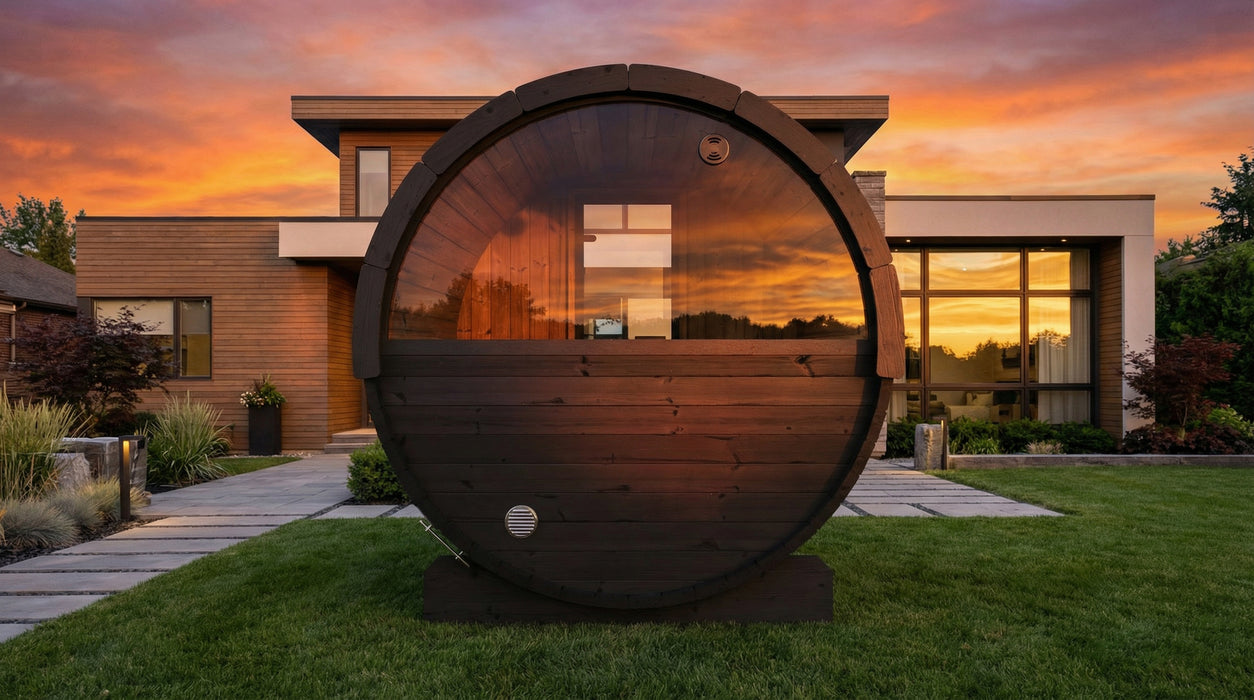 SaunaLife E6W Ergo Series Outdoor Barrel Sauna Kit with Rear Window