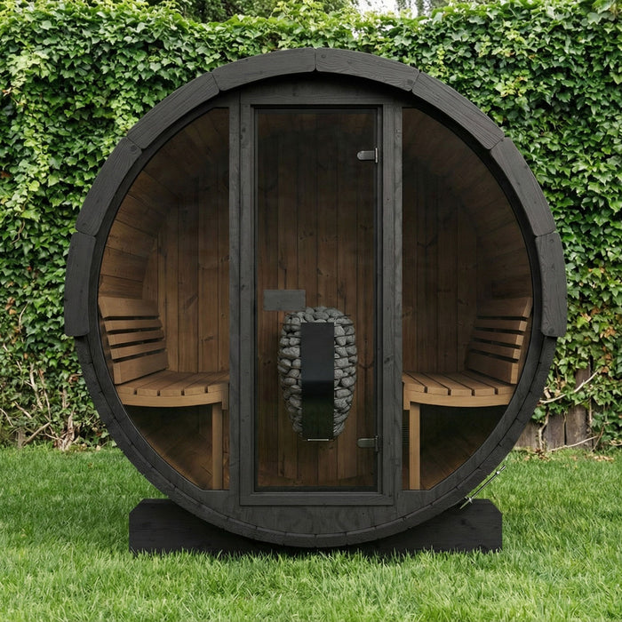 SaunaLife E7G Ergo Series Outdoor Barrel Sauna Kit with Glass Front