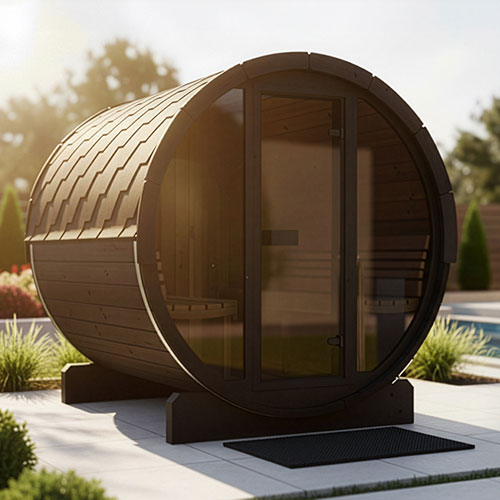 SaunaLife E8G Ergo Series Outdoor Barrel Sauna Kit with Glass Front