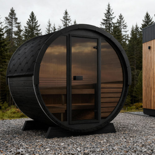 SaunaLife EE6G Ergo Elegance Outdoor Barrel Sauna Kit with Glass Front