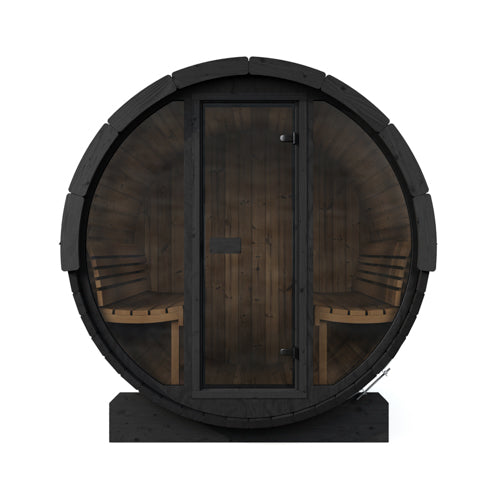 SaunaLife E8G Ergo Series Outdoor Barrel Sauna Kit with Glass Front