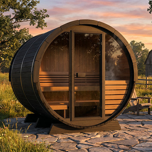 SaunaLife EE6G Ergo Elegance Outdoor Barrel Sauna Kit with Glass Front