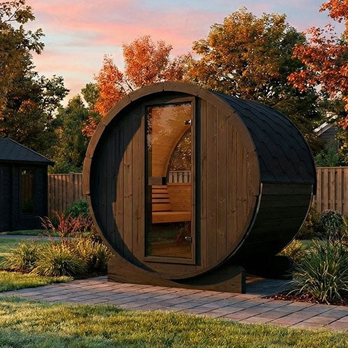 SaunaLife E6W Ergo Series Outdoor Barrel Sauna Kit with Rear Window