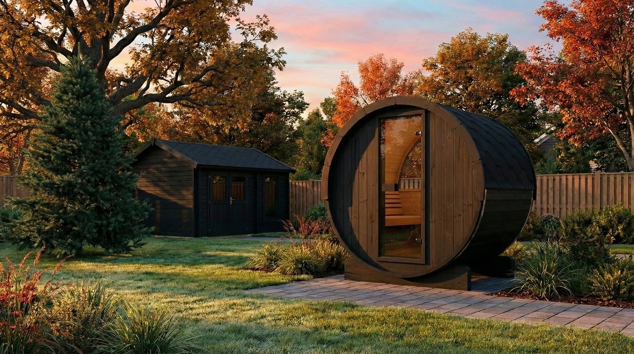 SaunaLife E6W Ergo Series Outdoor Barrel Sauna Kit with Rear Window