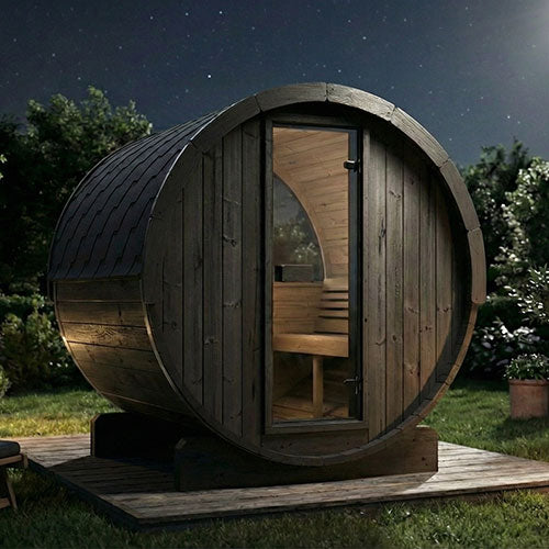SaunaLife E7W Ergo Series Outdoor Barrel Sauna Kit with Rear Window