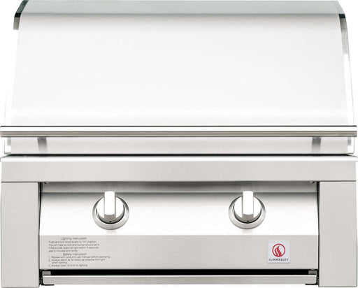 Summerset Grills Resort 30 inch Built-In Grill showing front view with stainless steel finish and control knobs.