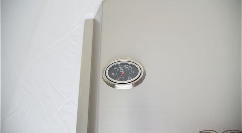 Kokomo pizza oven insert built-in temperature gauge close-up
