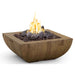 Wooden fire pit with flames on a white background