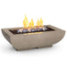 Concrete fire pit with flames and pebbles on a white background