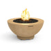 Bowl-shaped fire pit with flames on a white background