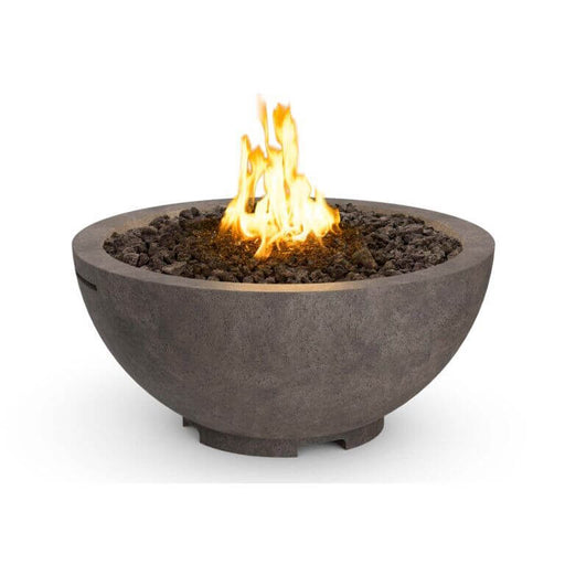Concrete fire pit with flames on a white background