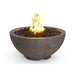 Concrete fire pit with flames on a white background