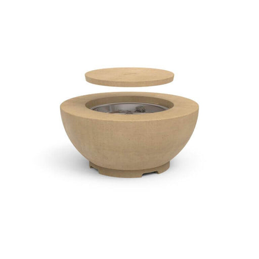 Beige fire pit with lid on a white background