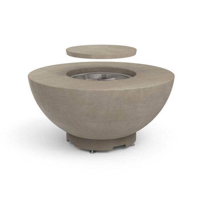 Concrete fire pit table with a lid on a white background