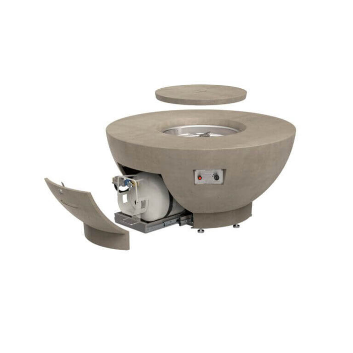 Round outdoor fire pit with concrete design on a white background