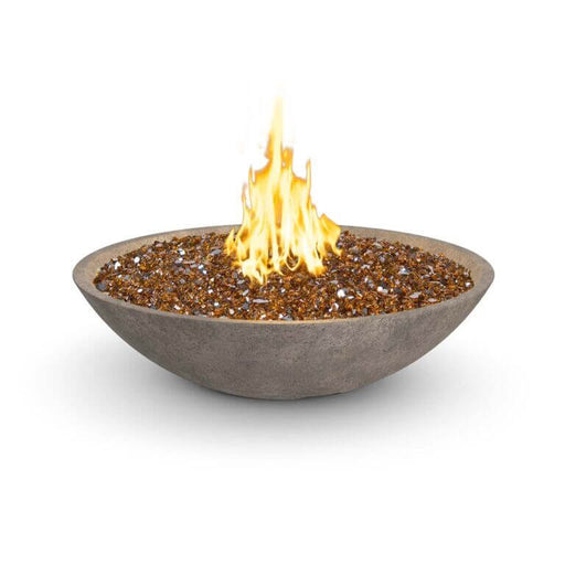 Bowl-shaped fire pit with flames on a white background