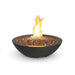 Bowl-shaped fire pit with flames on a white background