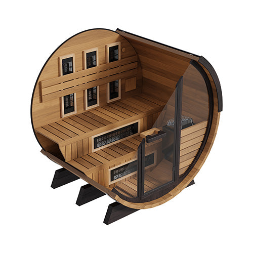 Finnmark FD-6 barrel sauna open interior view