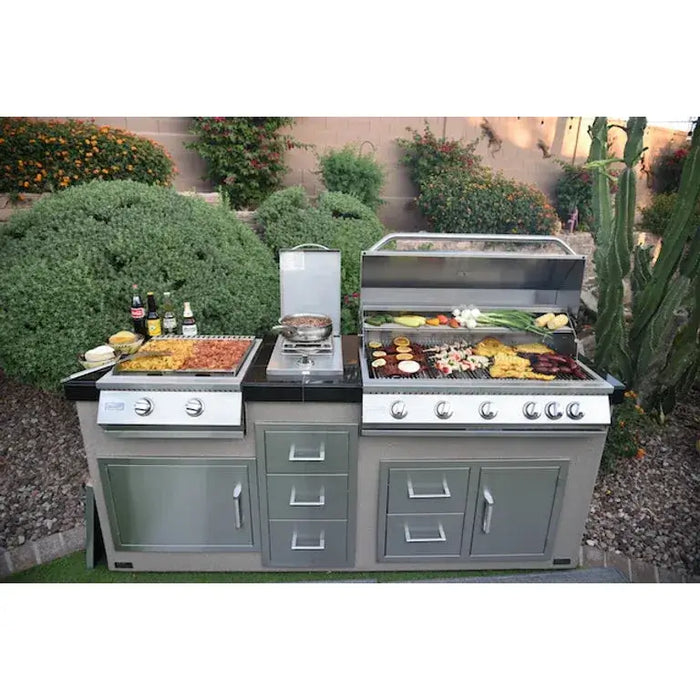 Kokomo Grills Teppanyaki, Griddle, Built-In BBQ Grill with Side Burner, Storage Drawers 7'6" : KO-7'6"-Tep-Side-5-Burn