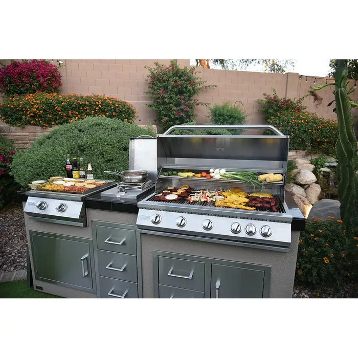 Kokomo Grills Teppanyaki, Griddle, Built-In BBQ Grill with Side Burner, Storage Drawers 7'6" : KO-7'6"-Tep-Side-5-Burn