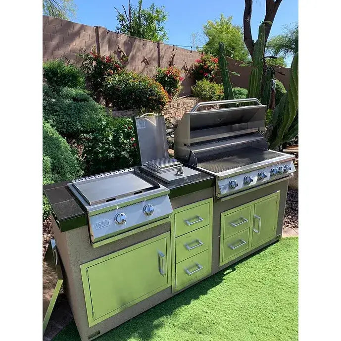 Kokomo Grills Teppanyaki, Griddle, Built-In BBQ Grill with Side Burner, Storage Drawers 7'6" : KO-7'6"-Tep-Side-5-Burn