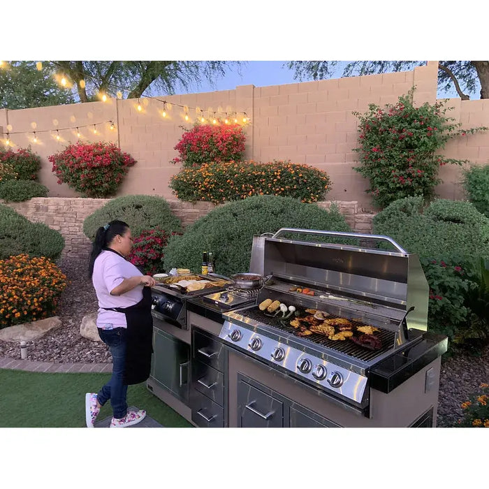 Kokomo Grills Teppanyaki, Griddle, Built-In BBQ Grill with Side Burner, Storage Drawers 7'6" : KO-7'6"-Tep-Side-5-Burn