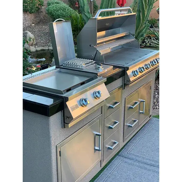 Kokomo Grills Teppanyaki, Griddle, Built-In BBQ Grill with Side Burner, Storage Drawers 7'6" : KO-7'6"-Tep-Side-5-Burn
