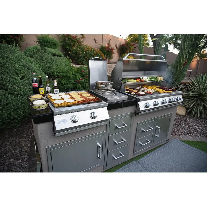 Kokomo Grills Teppanyaki, Griddle, Built-In BBQ Grill with Side Burner, Storage Drawers 7'6" : KO-7'6"-Tep-Side-5-Burn
