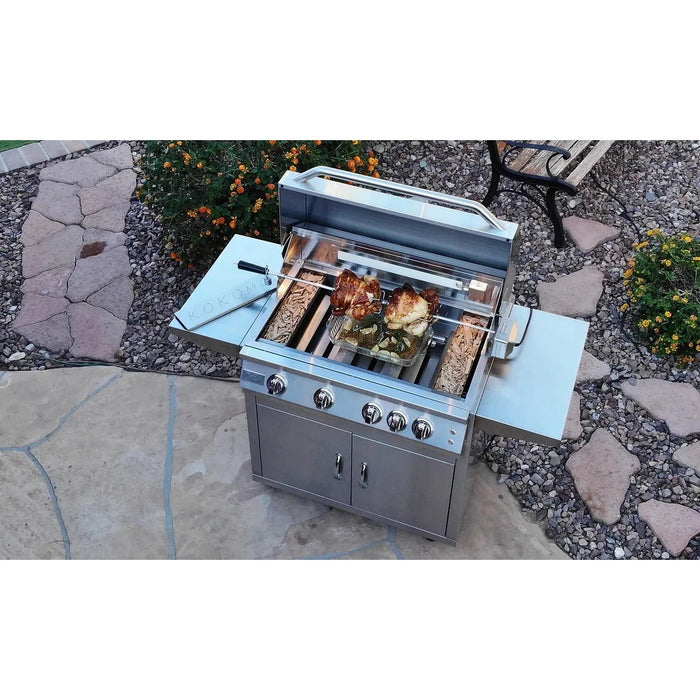 Kokomo Grills Professional 4 Burner 32 Inch Cart Model BBQ Grill With Lights & Locking Casters : KO-BAK4BG-PRO+KO-BAK4BG-C