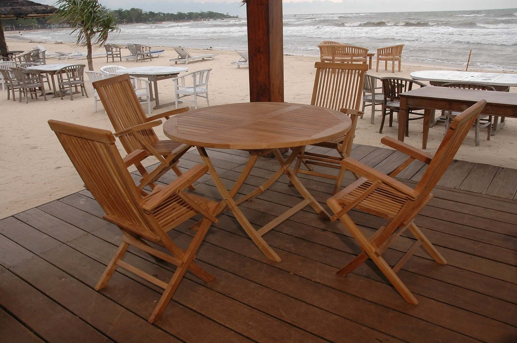Anderson Teak Bahama Classic Folding Armchair 5-Piece Dining Set : Set-28