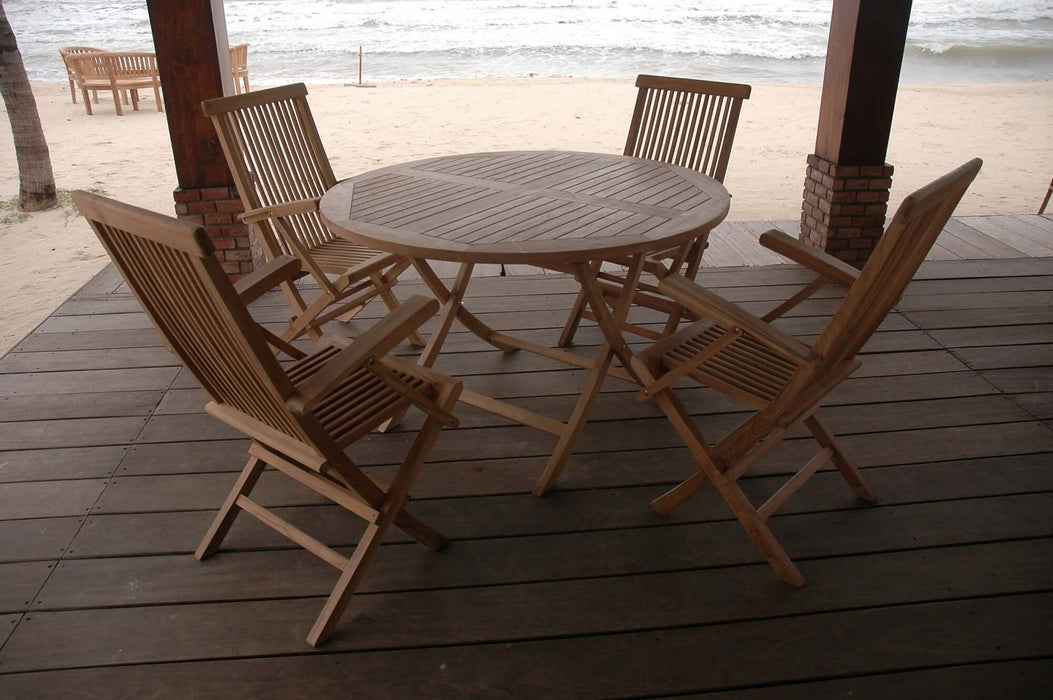 Anderson Teak Bahama Classic Folding Armchair 5-Piece Dining Set : Set-28