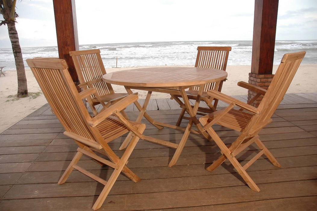 Anderson Teak Bahama Classic Folding Armchair 5-Piece Dining Set : Set-28