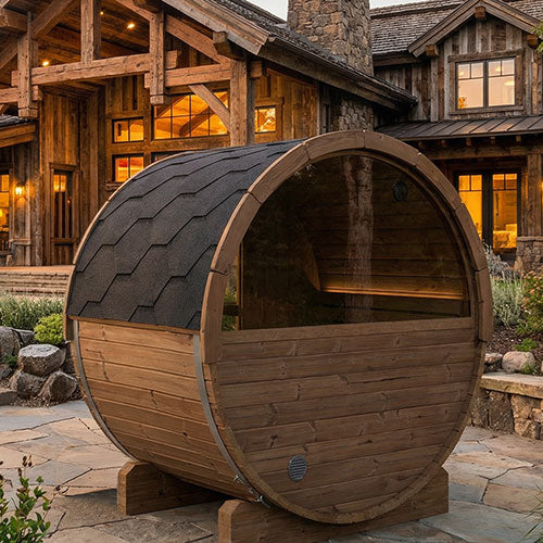 SaunaLife E6W Ergo Series Outdoor Barrel Sauna Kit with Rear Window