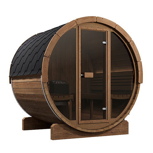SaunaLife E7G Ergo Series Outdoor Barrel Sauna Kit with Glass Front