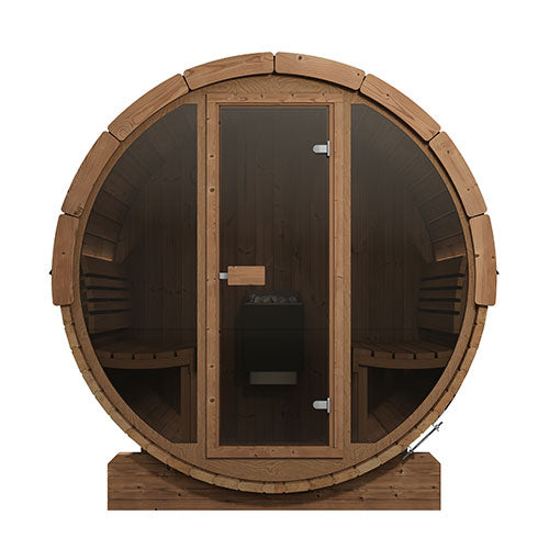 SaunaLife E7G Ergo Series Outdoor Barrel Sauna Kit with Glass Front