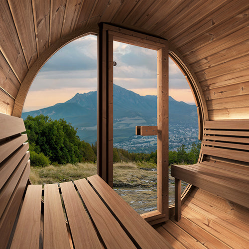 SaunaLife E7G Ergo Series Outdoor Barrel Sauna Kit with Glass Front