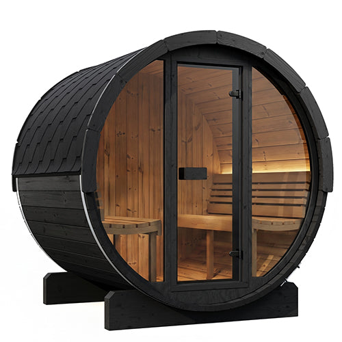 SaunaLife E7G Ergo Series Outdoor Barrel Sauna Kit with Glass Front