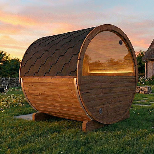 SaunaLife E7W Ergo Series Outdoor Barrel Sauna Kit with Rear Window
