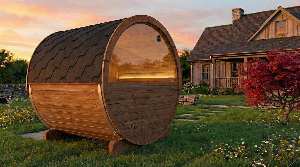 SaunaLife E7W Ergo Series Outdoor Barrel Sauna Kit with Rear Window