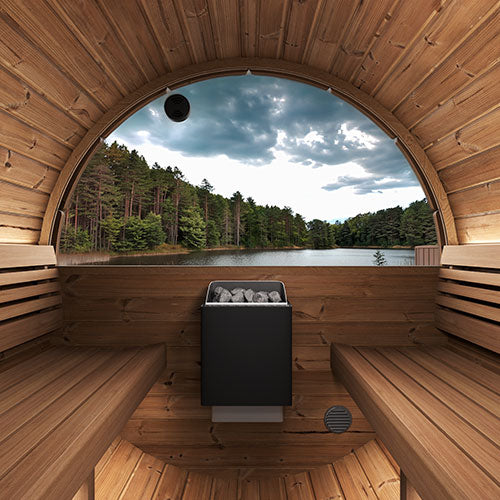 SaunaLife E7W Ergo Series Outdoor Barrel Sauna Kit with Rear Window