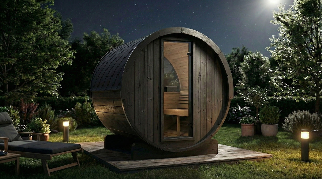 SaunaLife E7W Ergo Series Outdoor Barrel Sauna Kit with Rear Window