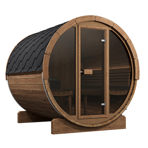 SaunaLife E8G Ergo Series Outdoor Barrel Sauna Kit with Glass Front