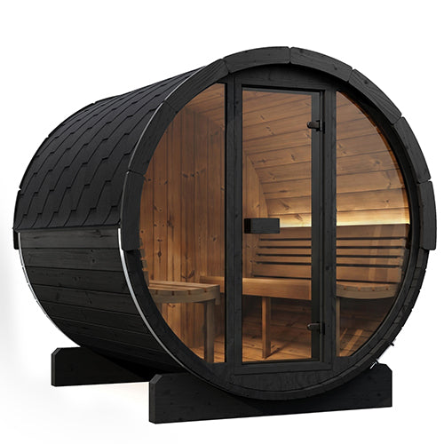 SaunaLife E8G Ergo Series Outdoor Barrel Sauna Kit with Glass Front