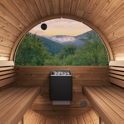 SaunaLife E8W Ergo Series Outdoor Barrel Sauna Kit with Rear Window