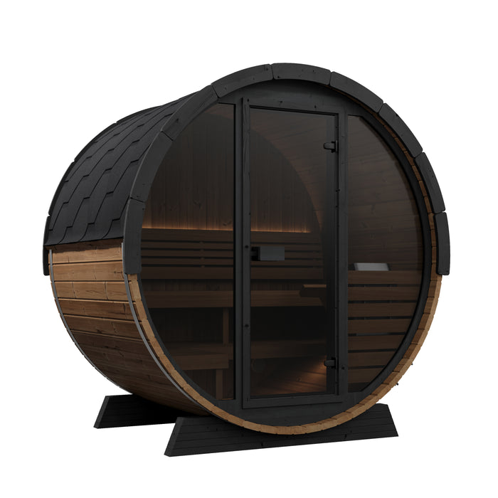 SaunaLife EE6G Ergo Elegance Outdoor Barrel Sauna Kit with Glass Front