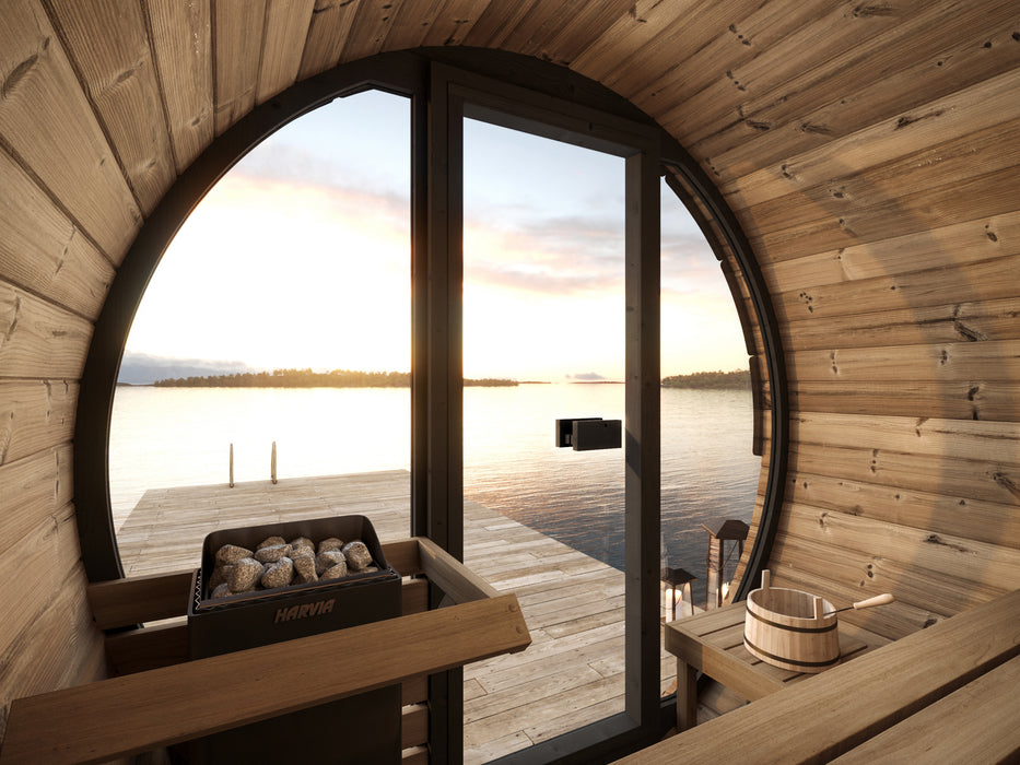 SaunaLife EE6G Ergo Elegance Outdoor Barrel Sauna Kit with Glass Front